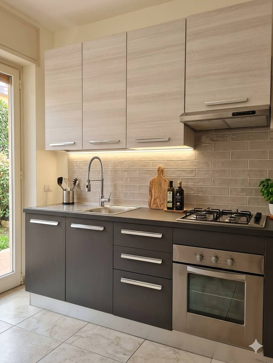 CUCINA COMPONIBILE MODERNA GRIGIO ANTRACITE - LARICE CHIARO ***NUOVA***