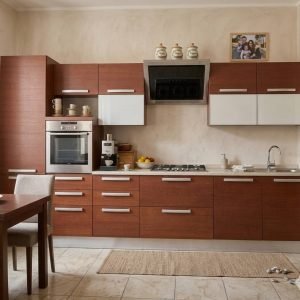 CUCINA COMPONIBILE MODERNA ‘LUBE’ ROSSO MOGANO
